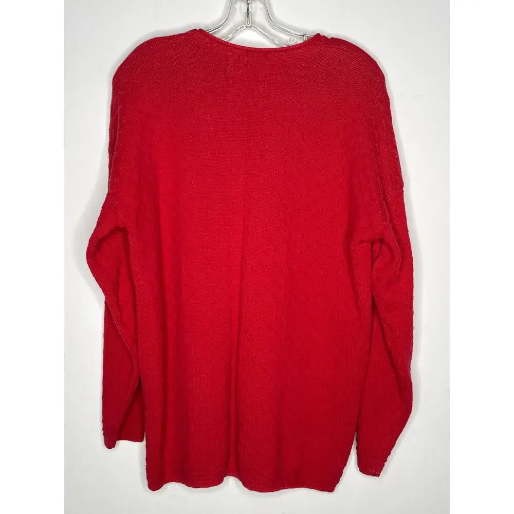 1980s United States Sweaters Red Textured Knit Cardigan Oversized Medium